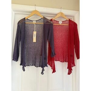 Kaliko Shrug Bundle Set of 2 Red & Purple Mesh Knit Cardigan One Size NWT & EUC